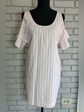 Madewell Women's S Stripe Cold-Shoulder Mini Boxy Shift Dress white/Rose Lined